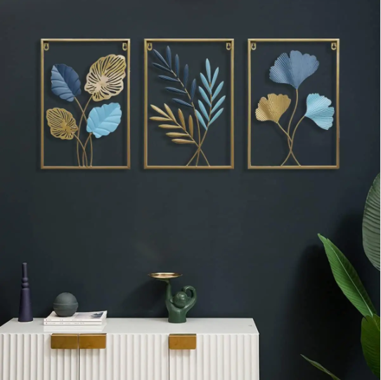 Golden Leaf Metal Wall Art Set