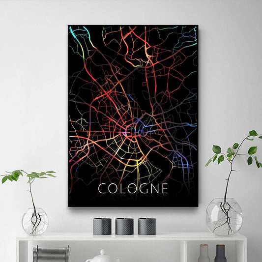 Home Decor Watercolor City Map Canvas Painting