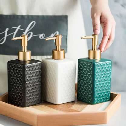 Nordic Ceramic Soap Dispenser Square Lotion Bottle Shampoo Conditioner Sub Bottle Shower Gel Bottle Bathroom Accessories