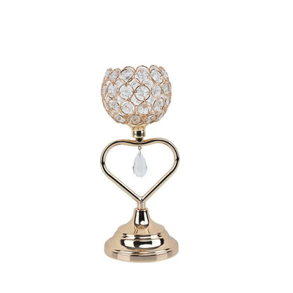 Golden Crystal Votive Candle Holder Dwarf Tealight Candle Holders, Iron Heart Candlestick Small Vintage Candlestick Set for Tabl