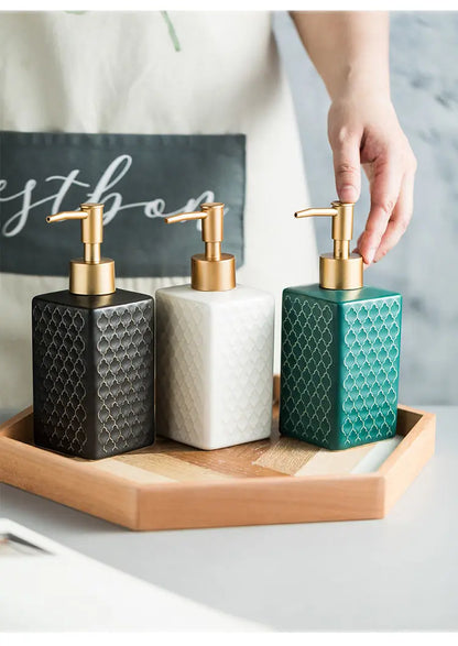 Nordic Ceramic Soap Dispenser Square Lotion Bottle Shampoo Conditioner Sub Bottle Shower Gel Bottle Bathroom Accessories