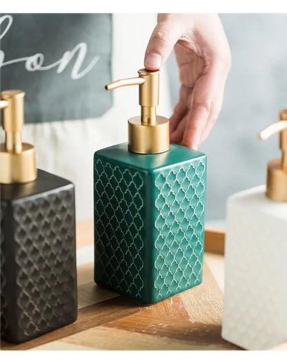 Nordic Ceramic Soap Dispenser Square Lotion Bottle Shampoo Conditioner Sub Bottle Shower Gel Bottle Bathroom Accessories