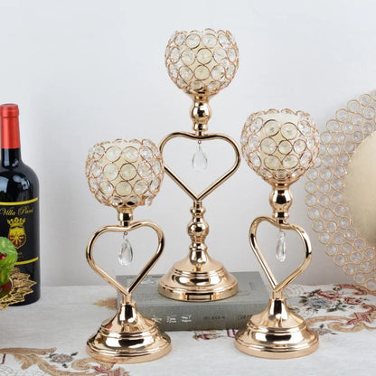 Golden Crystal Votive Candle Holder Dwarf Tealight Candle Holders, Iron Heart Candlestick Small Vintage Candlestick Set for Tabl
