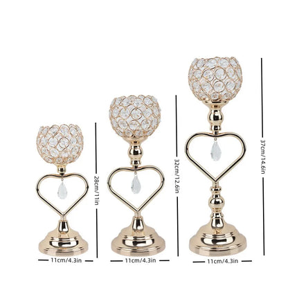 Golden Crystal Votive Candle Holder Dwarf Tealight Candle Holders, Iron Heart Candlestick Small Vintage Candlestick Set for Tabl