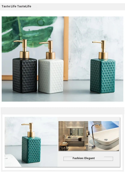 Nordic Ceramic Soap Dispenser Square Lotion Bottle Shampoo Conditioner Sub Bottle Shower Gel Bottle Bathroom Accessories