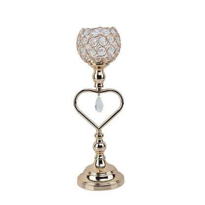 Golden Crystal Votive Candle Holder Dwarf Tealight Candle Holders, Iron Heart Candlestick Small Vintage Candlestick Set for Tabl